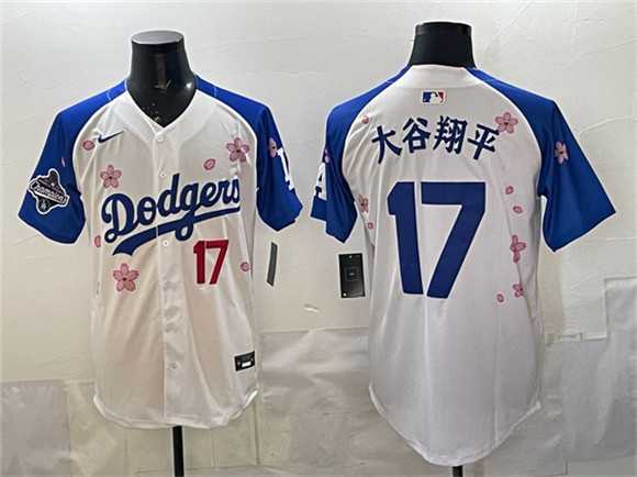 Men%27s Los Angeles Dodgers #17 Ohtani White Royal 2025 World Series Champions Patch Tokyo Series Limited Stitched Jersey Dzhi->los angeles dodgers->MLB Jersey