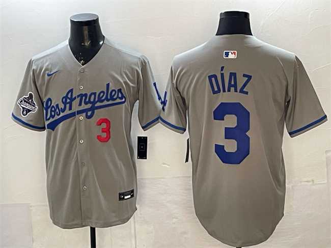 Men%27s Los Angeles Dodgers #3 Edwin Diaz Grey With 2025 World Series Champions Patch Limited Stitched Jersey Dzhi->houston astros->MLB Jersey