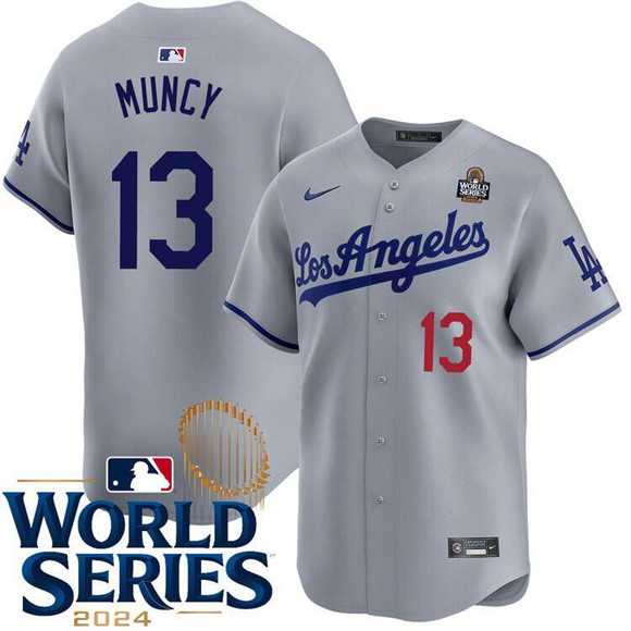 Men%27s Los Angeles Dodgers #13 Max Muncy Gray 2024 World Series Patch Limited Stitched Jersey Dzhi->los angeles dodgers->MLB Jersey