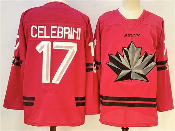Mens Canada Hockey #17 Macklin Celebrini Red Stitched Jersey->olympics canada jerseys->NHL Jersey