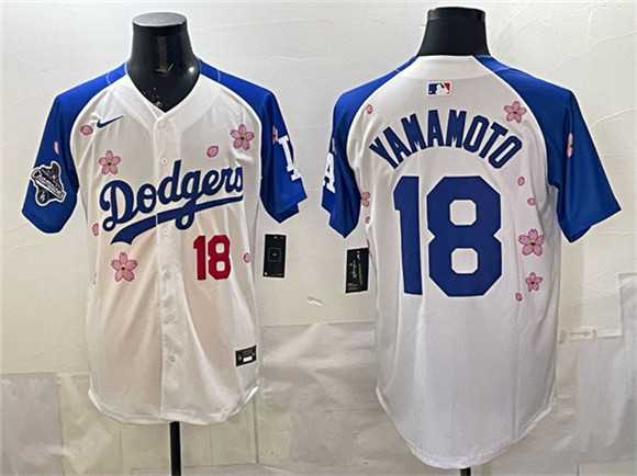 Men%27s Los Angeles Dodgers #18 Yoshinobu Yamamoto White Royal 2025 World Series Champions Patch Tokyo Series Limited Stitched Jersey Dzhi->los angeles dodgers->MLB Jersey