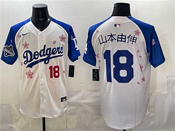 Men%27s Los Angeles Dodgers #18 Yamamoto White Royal 2025 World Series Champions Patch Tokyo Series Limited Stitched Jersey Dzhi->los angeles dodgers->MLB Jersey