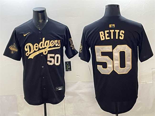 Men%27s Los Angeles Dodgers #50 Mookie Betts Black Gold 2025 World Series Champions Patch Limited Stitched Jersey Dzhi->los angeles dodgers->MLB Jersey