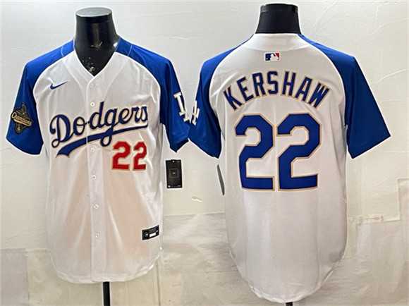 Men%27s Los Angeles Dodgers #22 Clayton Kershaw White Royal 2025 World Series Champions Patch Limited Stitched Jersey Dzhi->los angeles dodgers->MLB Jersey