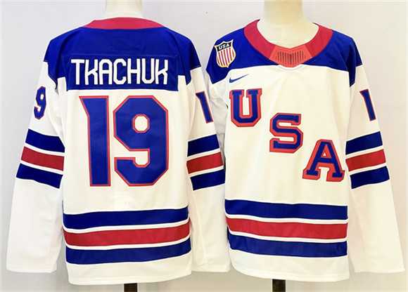 Men%27s USA #19 Matthew Tkachuk White 2025-2026 Stitched Jersey->olympics usa jerseys->NHL Jersey