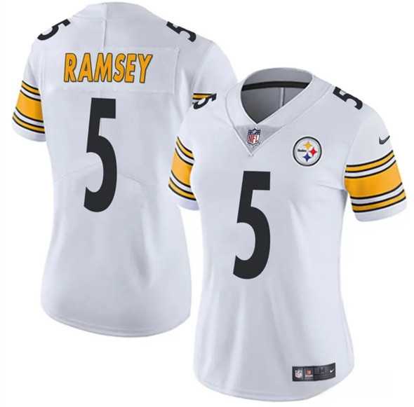 Women%27s Pittsburgh Steelers #5 Jalen Ramsey White 2025 Vapor Untouchable Limited Stitched Jersey(Run Small) Dzhi->pittsburgh steelers->NFL Jersey
