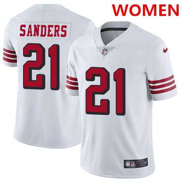 Women%27s San Francisco 49ers #21 Deion Sanders White Rush Stitched NFL Vapor Untouchable Nike Limited Jersey Dzhi->pittsburgh steelers->NFL Jersey
