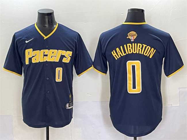 Mens Indiana Pacers #0 Tyrese Haliburton Navy 2025 Finals Vapor Stitched Baseball Jersey->->NBA Jersey