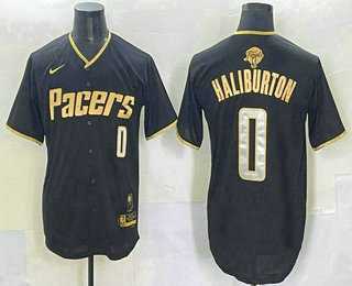 Mens Indiana Pacers #0 Tyrese Haliburton Black Gold 2025 Finals Vapor Stitched Baseball Jersey->->NBA Jersey