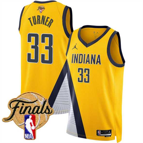 Mens Indiana Pacers #33 Myles Turner Yellow 2025 Finals Statement Edition Stitched Jersey Dzhi->->NBA Jersey