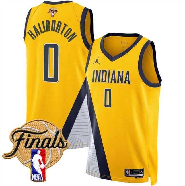 Mens Indiana Pacers #0 Tyrese Haliburton Yellow 2025 Finals Statement Edition Stitched Jersey Dzhi->->NBA Jersey