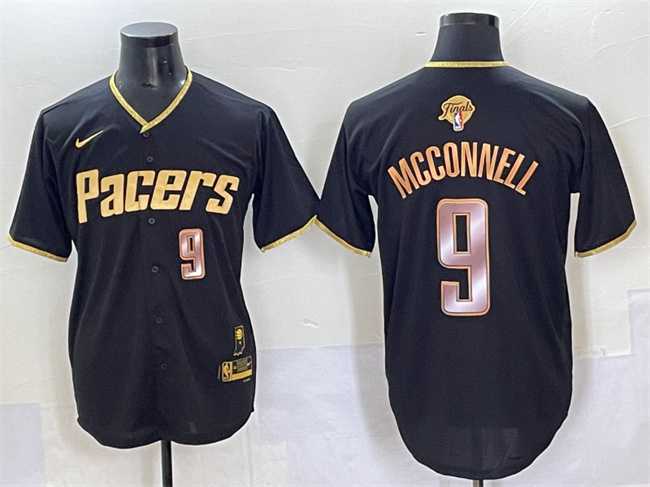 Mens Indiana Pacers #9 T.J. McConnell Black Gold 2025 Finals Vapor Stitched Baseball Jersey->->NBA Jersey