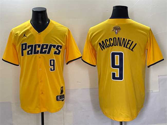 Mens Indiana Pacers #9 T.J. McConnell Yellow 2025 Finals Vapor Stitched Baseball Jersey->->NBA Jersey
