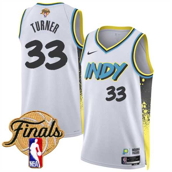 Mens Indiana Pacers #33 Myles Turner White 2024-25 City Edition Stitched Jersey Dzhi->->NBA Jersey