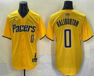 Mens Indiana Pacers #0 Tyrese Haliburton Yellow 2025 Finals Vapor Stitched Baseball Jersey->->NBA Jersey