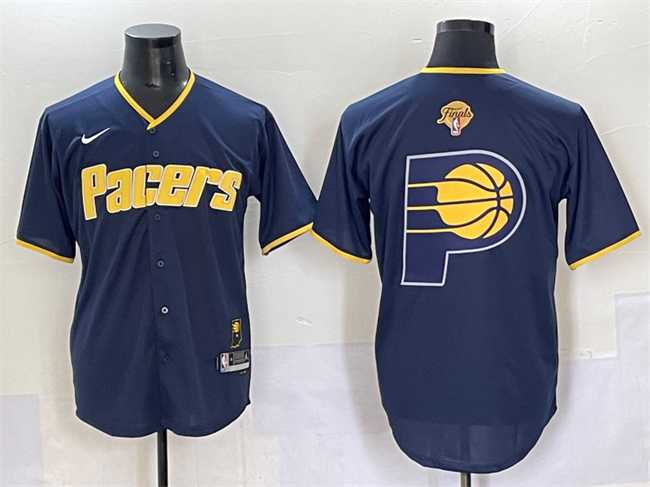Mens Indiana Pacers Team Big Logo Navy 2025 Finals Vapor Stitched Baseball Jersey->->NBA Jersey