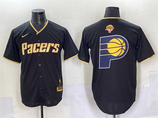 Mens Indiana Pacers Team Big Logo Black Gold 2025 Finals Vapor Stitched Baseball Jersey->->NBA Jersey