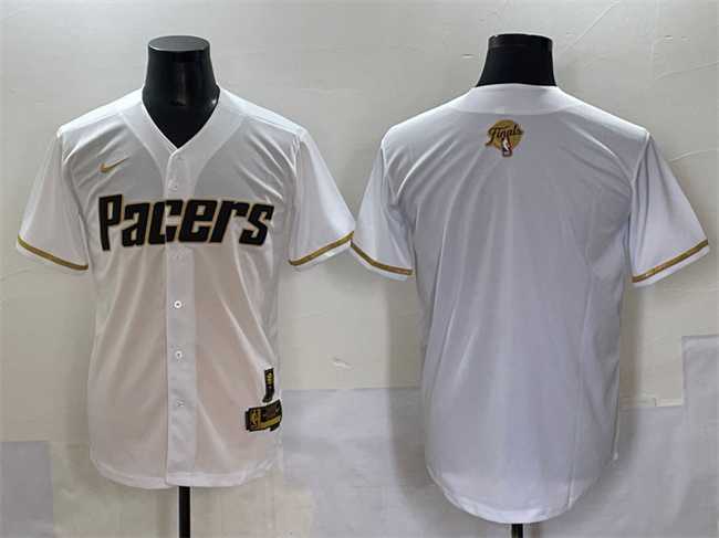 Mens Indiana Pacers Blank White Gold 2025 Finals Vapor Stitched Baseball Jersey->->NBA Jersey
