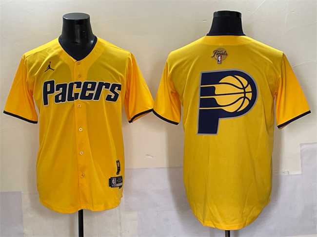 Mens Indiana Pacers Team Big Logo Yellow 2025 Finals Vapor Stitched Baseball Jersey->->NBA Jersey