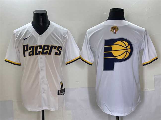 Mens Indiana Pacers Team Big Logo White 2025 Finals Vapor Stitched Baseball Jersey->->NBA Jersey
