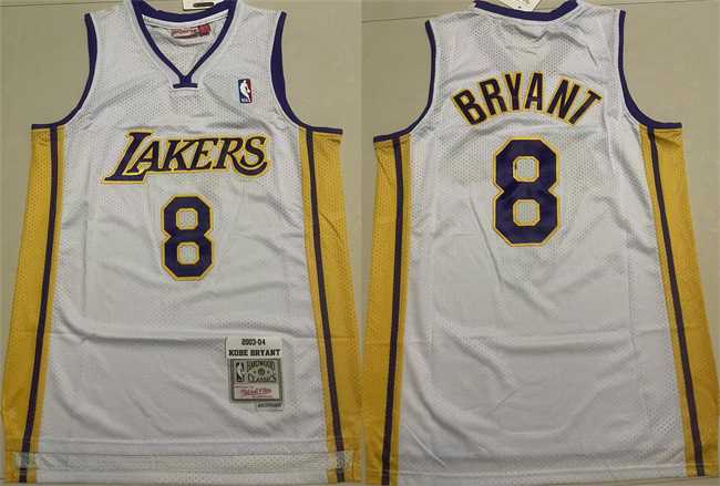 Mens Los Angeles Lakers #8 Kobe Bryant Yellow Throwback Stitched Basketball Jersey->->NBA Jersey