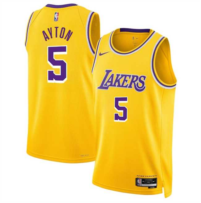 Mens Los Angeles Lakers #5 Deandre Ayton Yellow Icon Edition Stitched Jersey Dzhi->->NBA Jersey