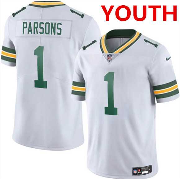 Youth Green Bay Packers #1 Micah Parsons White 2025 Vapor Untouchable Limited Stitched Jersey Dzhi->nfl just don shorts->NFL Jersey