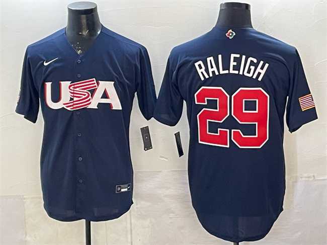 Mens USA #29 Cal Raleigh Navy World Baseball Classic Stitched Jersey Dzhi->2023 world baseball classic->MLB Jersey
