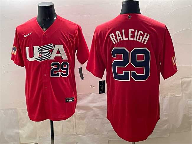 Mens USA #29 Cal Raleigh 2023 Red World Baseball Classic Stitched Jersey Dzhi->2023 world baseball classic->MLB Jersey