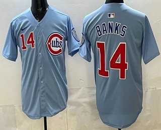 Men%27s Chicago Cubs #14 Ernie Banks Baby Blue Limited Jersey->los angeles dodgers->MLB Jersey