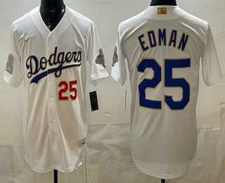 Mens Los Angeles Dodgers #25 Tommy Edman White 2026 Gold Back To Back World Champions Collection Stadium Jersey->los angeles dodgers->MLB Jersey