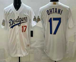 Mens Los Angeles Dodgers #17 Shohei Ohtani White Gold World Series Champions Collection Limited Jersey->los angeles dodgers->MLB Jersey
