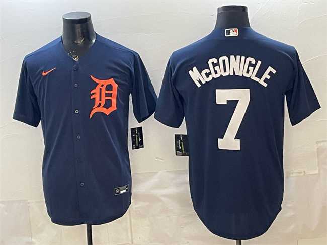 Mens Detroit Tigers #7 Kevin McGonigle Navy Cool Base Stitched Jersey->detroit tigers->MLB Jersey