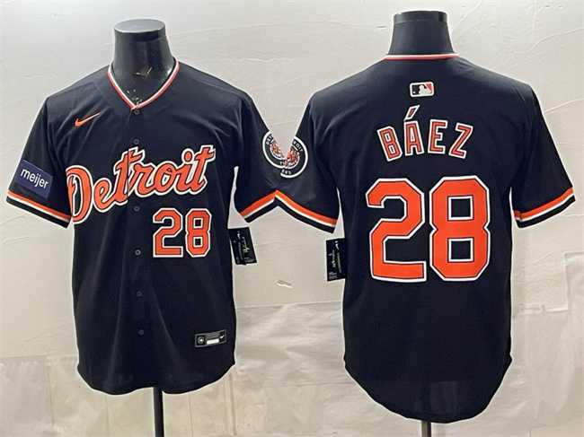 Mens Detroit Tigers #28 Javier Baez Black 2026 Meijer Patch Alternate Vapor Premier Limited Stitched Jersey->detroit tigers->MLB Jersey