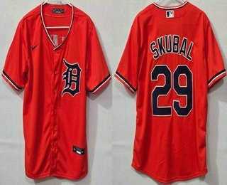 Mens Detroit Tigers #29 Tarik Skubal Orange Cool Base Jersey->detroit tigers->MLB Jersey