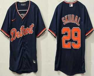 Mens Detroit Tigers #29 Tarik Skubal Navy Cool Base Jersey->detroit tigers->MLB Jersey