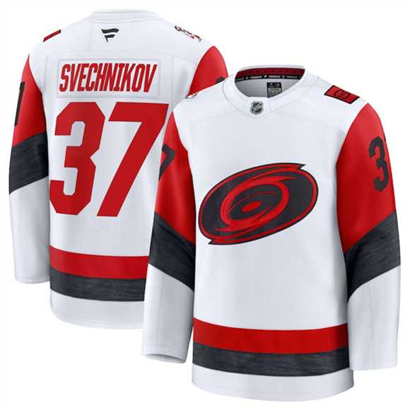 Mens Carolina Hurricanes #37 Andrei Svechnikov White 2025 Away Stitched Hockey Jersey Dzhi->->