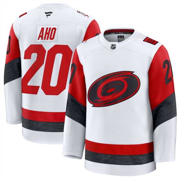 Mens Carolina Hurricanes #20 Sebastian Aho White 2025 Away Stitched Hockey Jersey Dzhi->->
