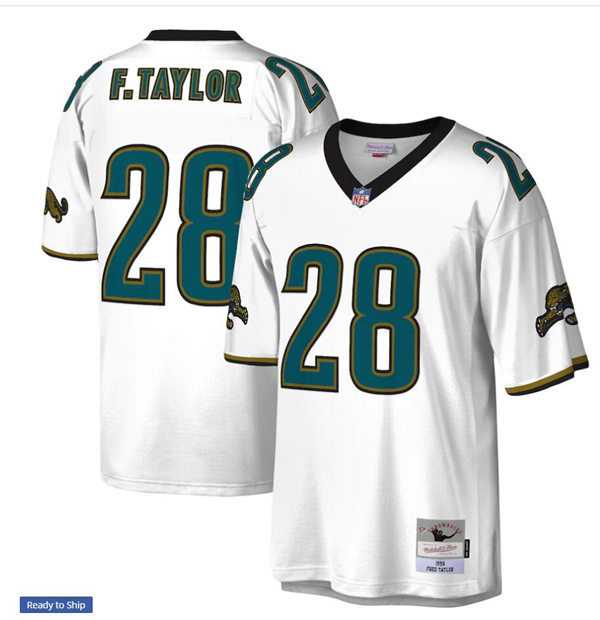 Mens Jacksonville Jaguars #28 Fred Taylor Mitchell&Ness White Legacy Throwback Jersey->jacksonville jaguars->NFL Jersey