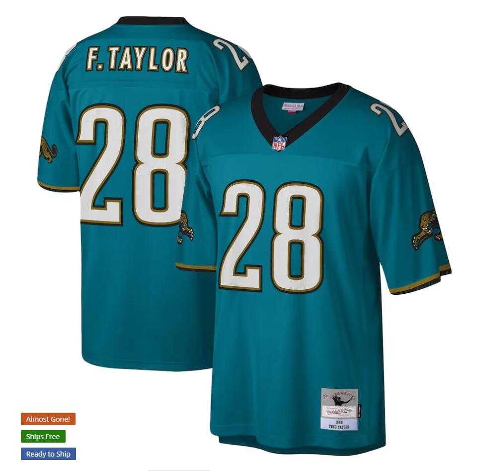 Mens Jacksonville Jaguars #28 Fred Taylor Mitchell & Ness Teal NFL Throwback Jersey->jacksonville jaguars->NFL Jersey