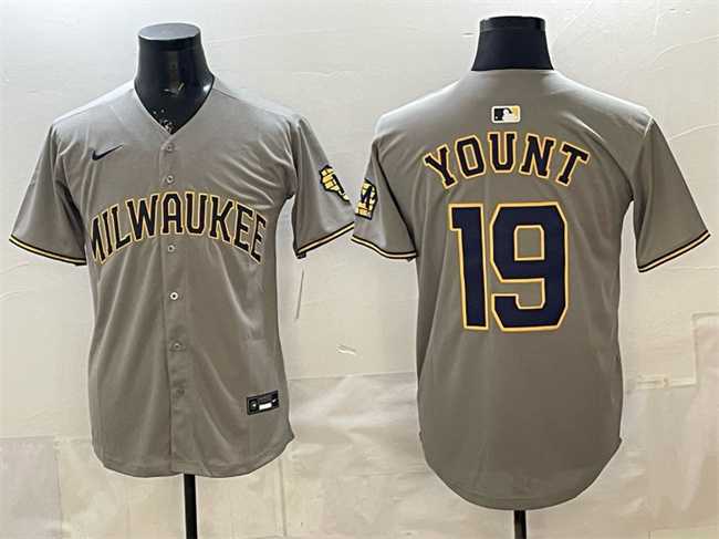 Mens Milwaukee Brewers #19 Robin Yount Grey Home Limited Stitched Jersey->milwaukee brewers->MLB Jersey