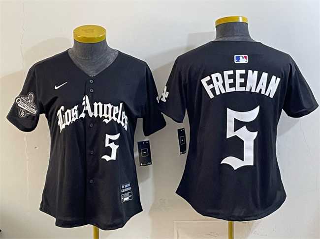 Youth Los Angeles Dodgers #5 Freddie Freeman Black 2025 World Series Champions LA Gothic Edition Limited Stitched Jersey Dzhi->mlb youth jerseys->MLB Jersey