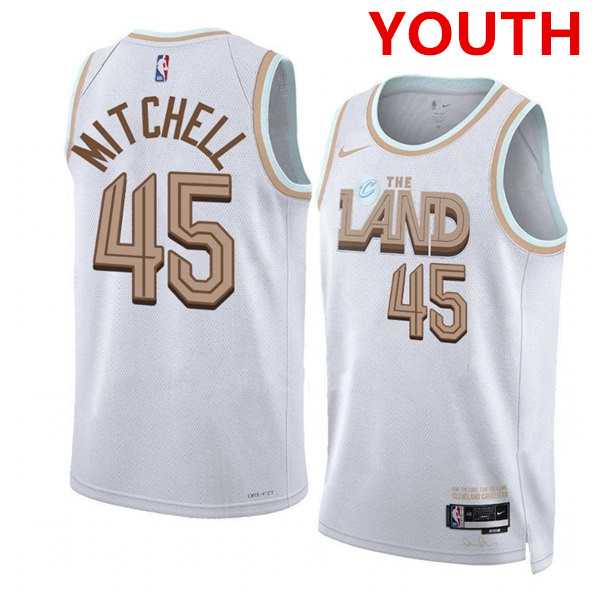 Youth Cleveland Cavaliers #45 Donovan Mitchell White City Edition Stitched Jersey Dzhi