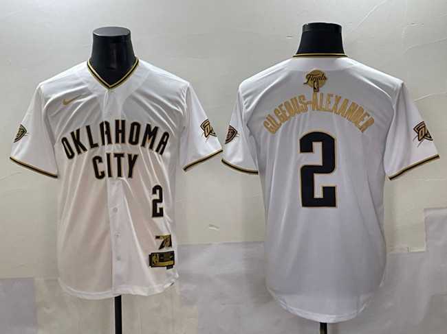 Mens Oklahoma City Thunder #2 Shai Gilgeous-Alexander White Gold 2025 Finals Vapor Stitched Baseball Jersey->->NBA Jersey