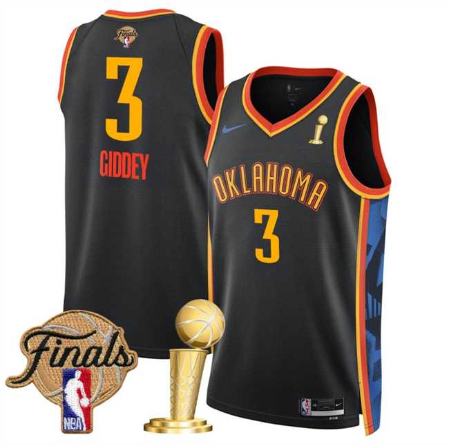 Mens Oklahoma City Thunder #3 Dillon Jones Black 2025 Finals Patch And Finals Champions Patch City Edition Stitched Jersey Dzhi->->NBA Jersey