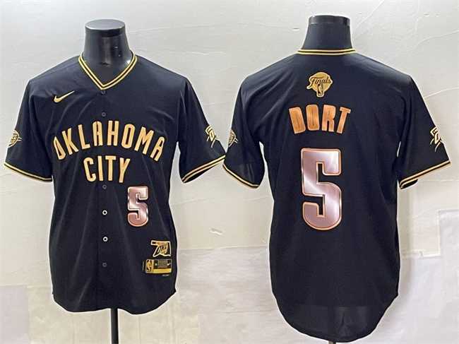 Mens Oklahoma City Thunder #5 Luguentz Dort Black Gold 2025 Finals Vapor Stitched Baseball Jersey->->NBA Jersey