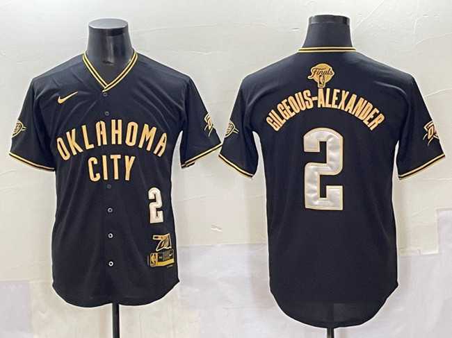 Mens Oklahoma City Thunder #2 Shai Gilgeous-Alexander Black Gold 2025 Finals Vapor Stitched Baseball Jersey->->NBA Jersey