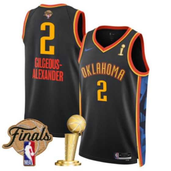 Men%27s Oklahoma City Thunder #2 Shai Gilgeous-Alexander Black 2025 Finals Patch And Finals Champions Patch City Edition Stitched Jersey Dzhi->minnesota timberwolves->NBA Jersey