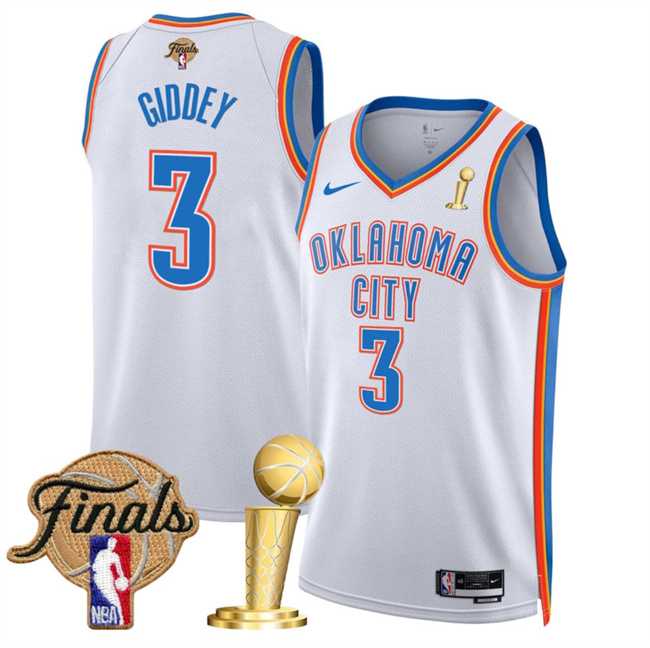 Mens Oklahoma City Thunder #3 Dillon Jones White 2025 Finals Patch And Finals Champions Patch Association Edition Stitched Jersey Dzhi->->NBA Jersey