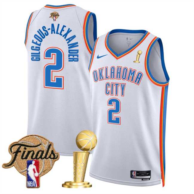 Mens Oklahoma City Thunder #2 Shai Gilgeous-Alexander White 2025 Finals Patch And Finals Champions Patch Association Edition Stitched Jersey Dzhi->->NBA Jersey